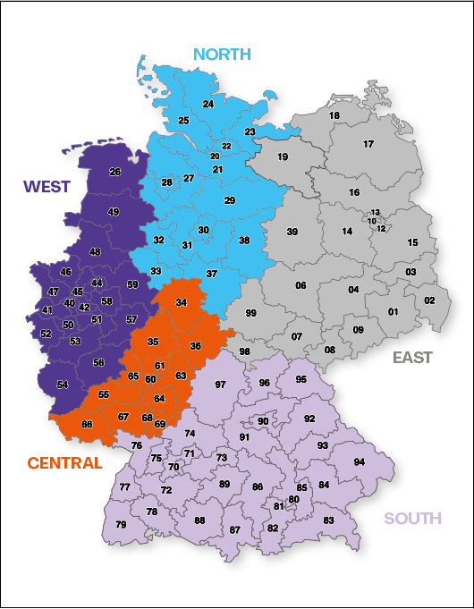 Regionen 1 mit PLZ Bezirk